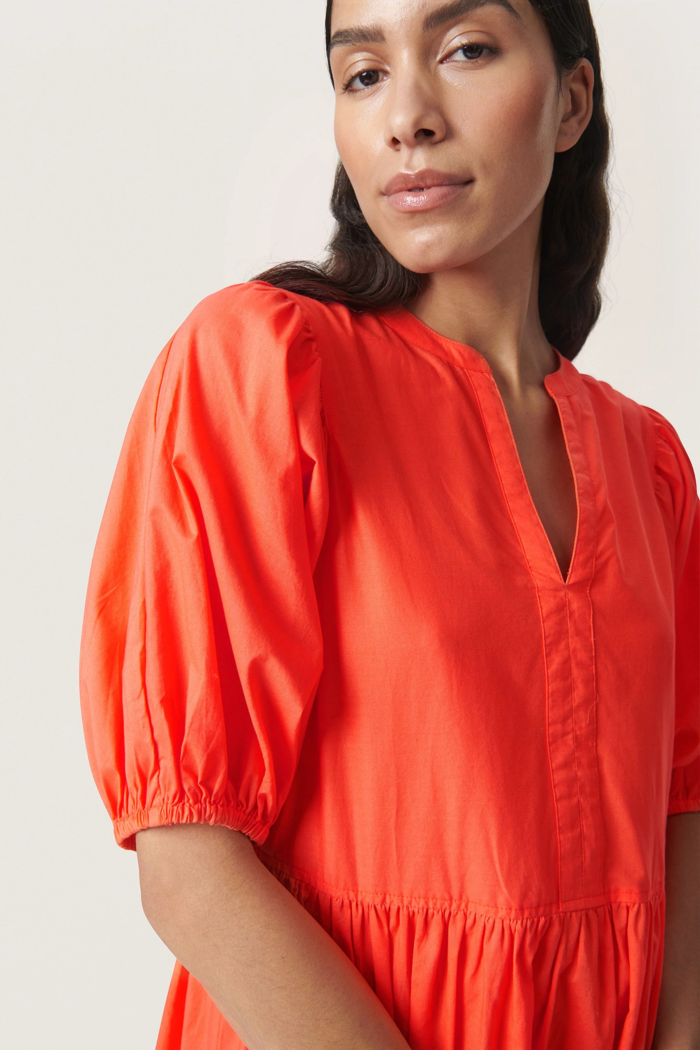 Josie Balloon Sleeve Dress - Hot Coral - Image 2