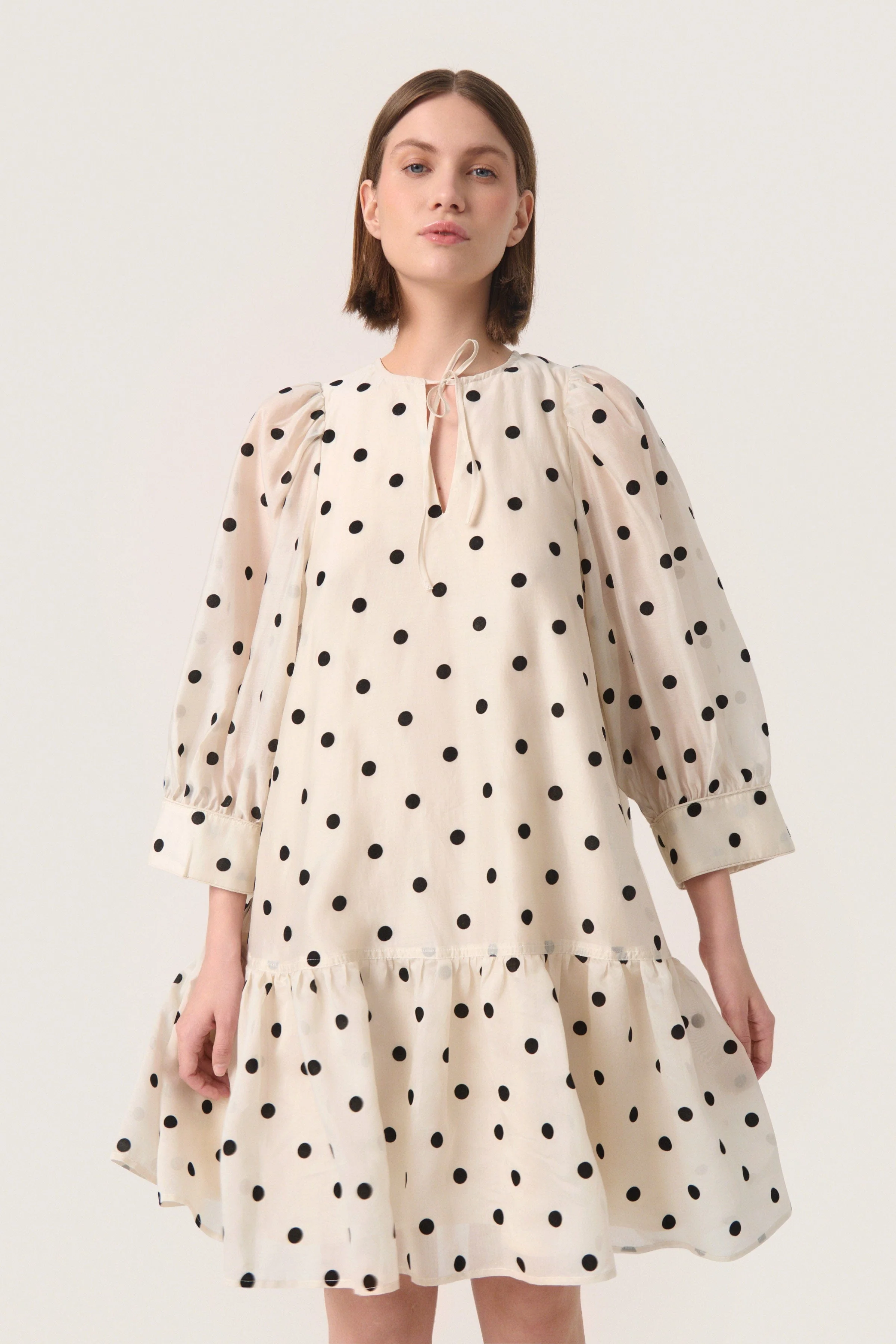 Ziggie Dress - Sandshell with Black Dots