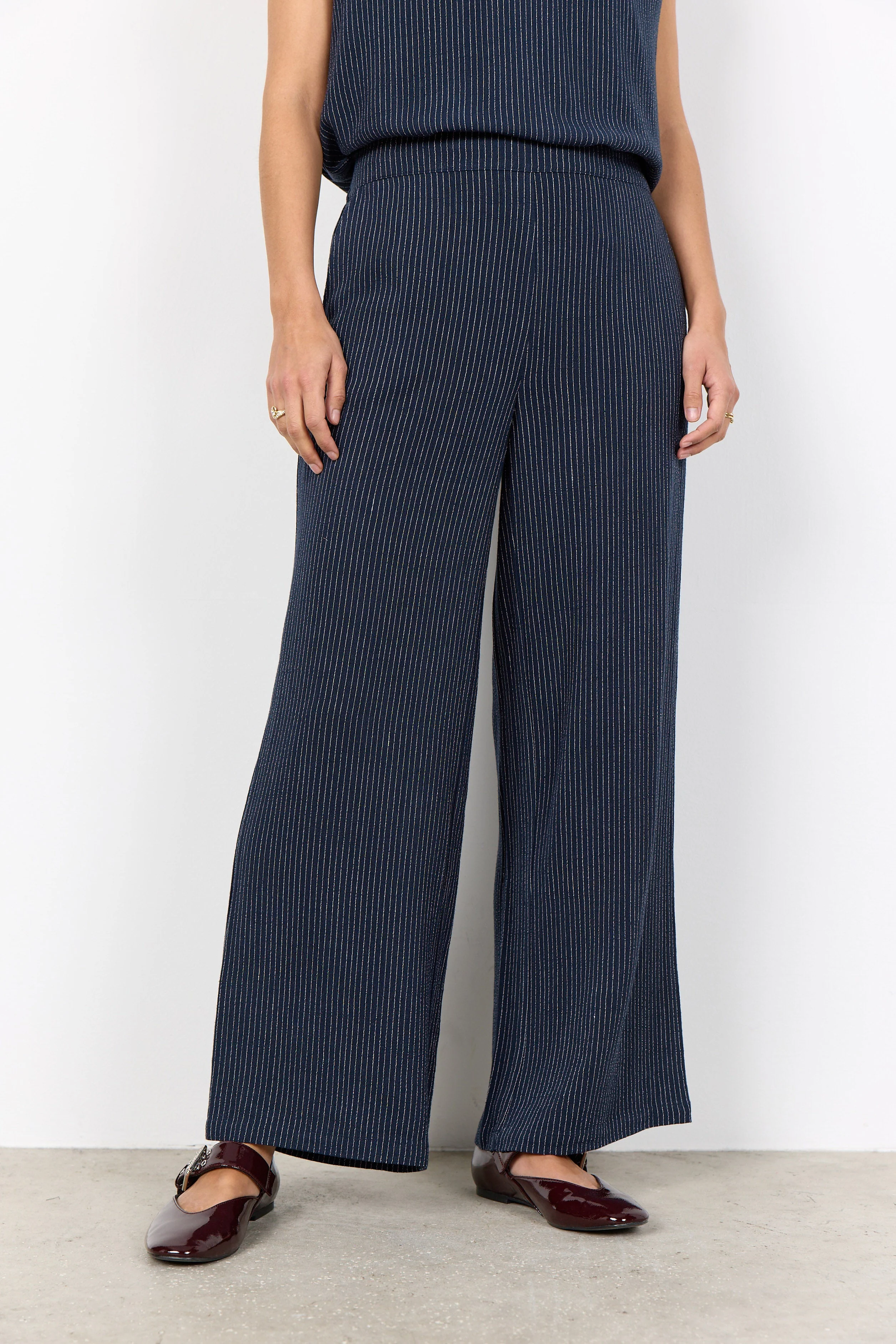 Cannie Stripped Elasticated Trousers - Navy Combi - Image 2