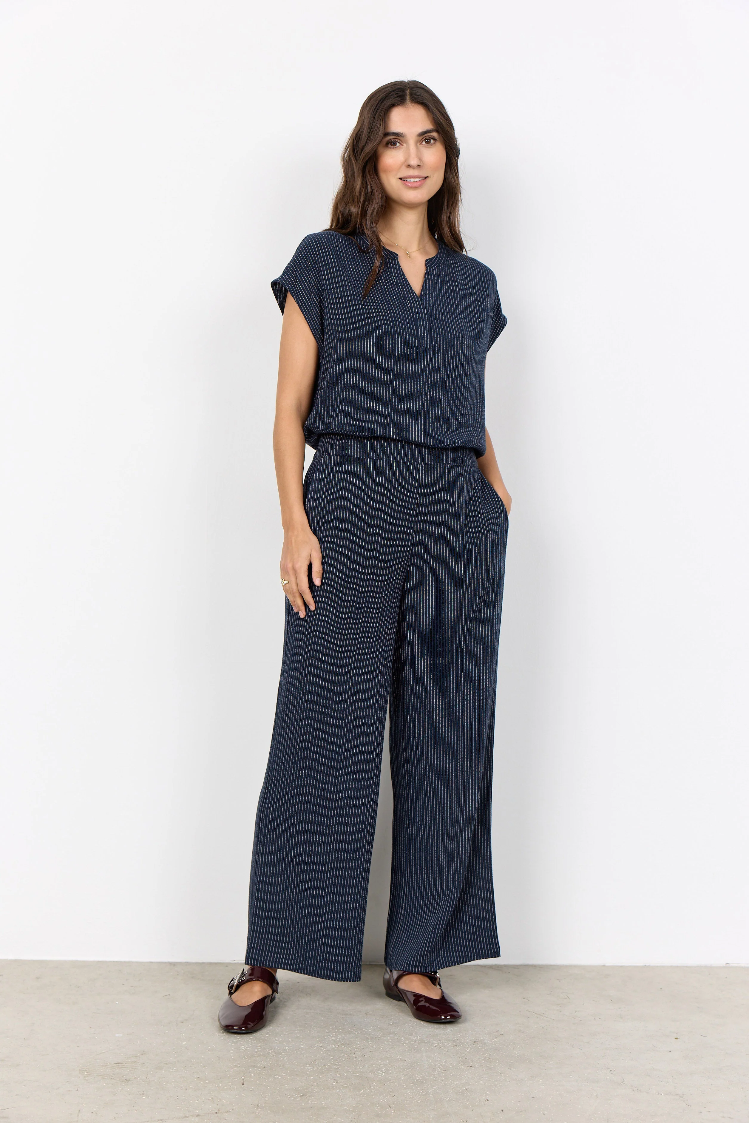 Cannie Stripped Elasticated Trousers - Navy Combi - Image 3