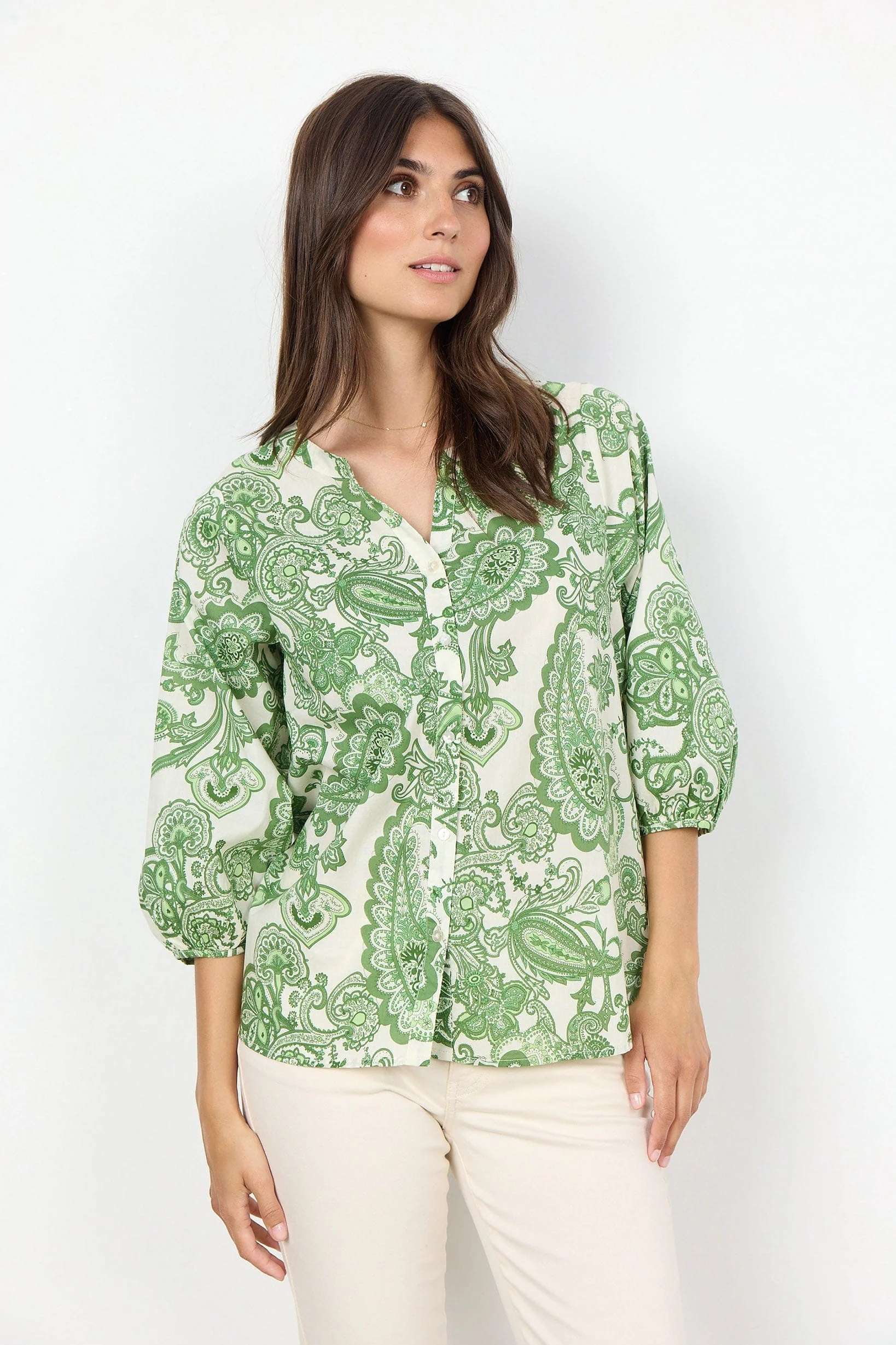 Dido Paisley Print Cotton Blouse - Green Combi - Image 2