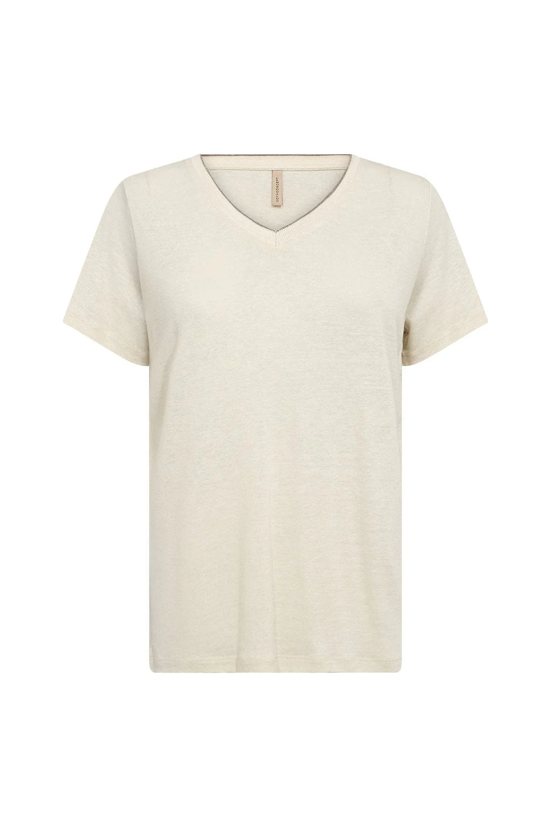 Emel Plain Linen Blend Short Sleeve T-Shirt - Sand - Image 3