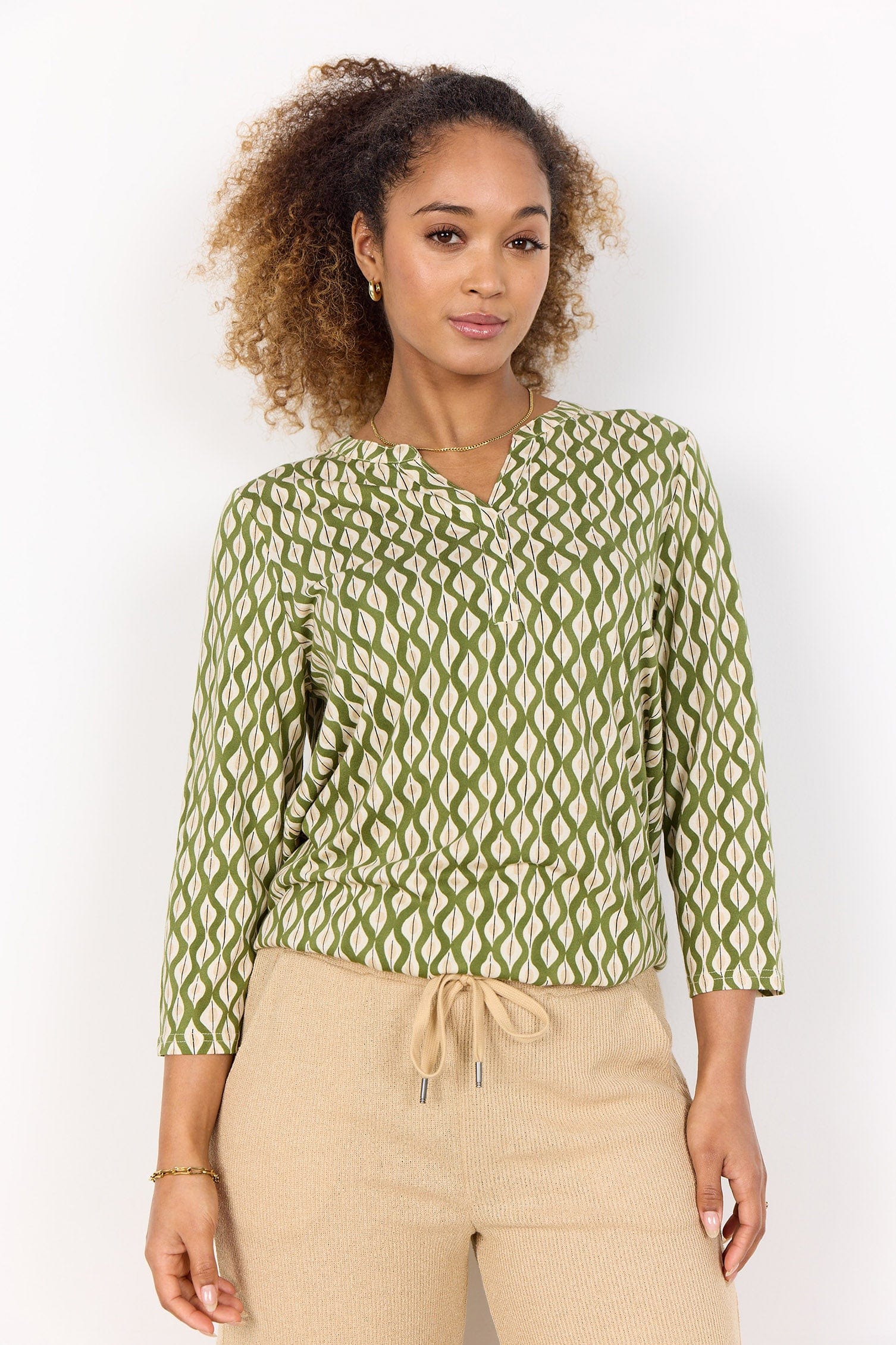 Felicity Printed Jersey Top - Calliste Green Combi - Image 2