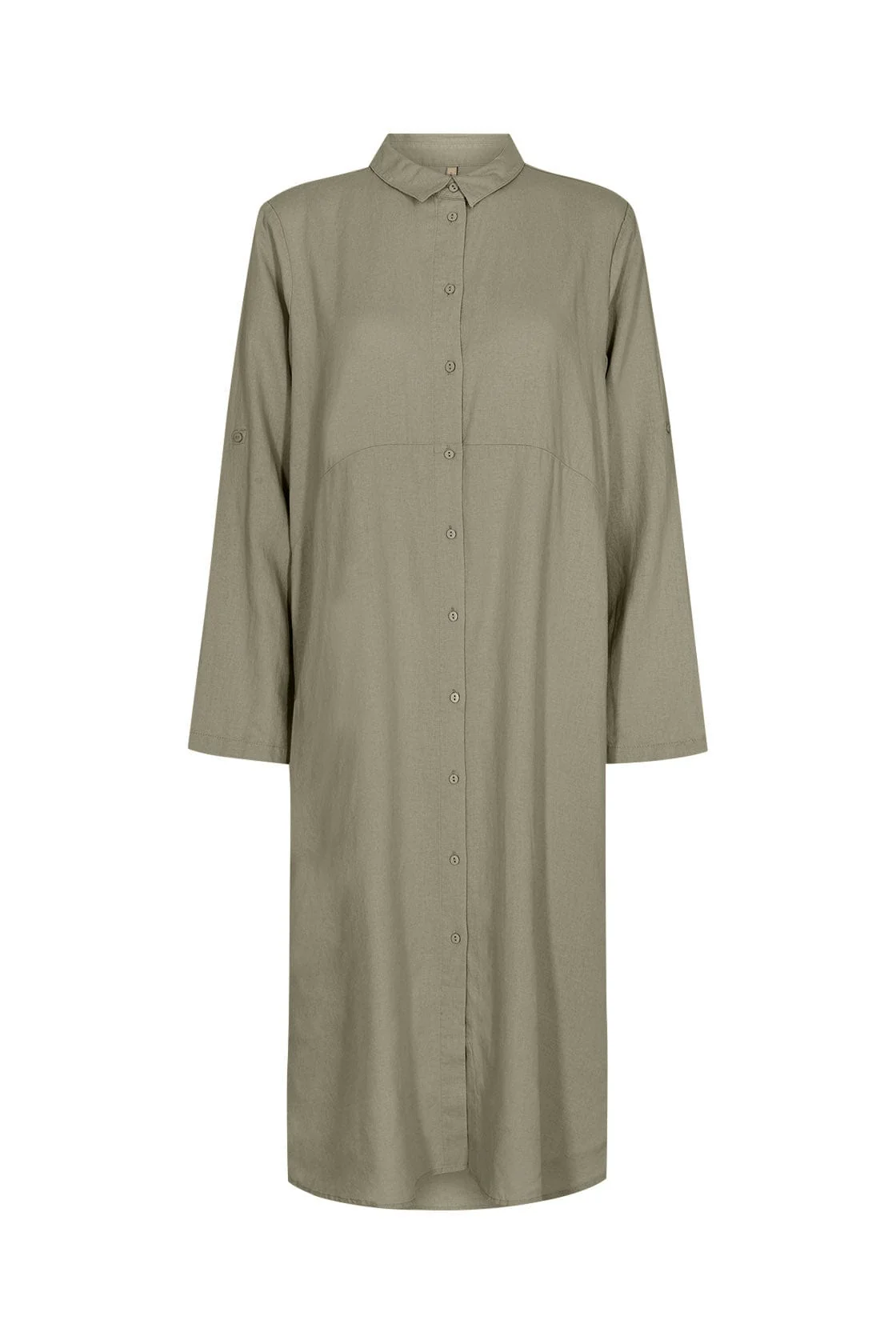 Ina Button Through Dress - Dusky Green