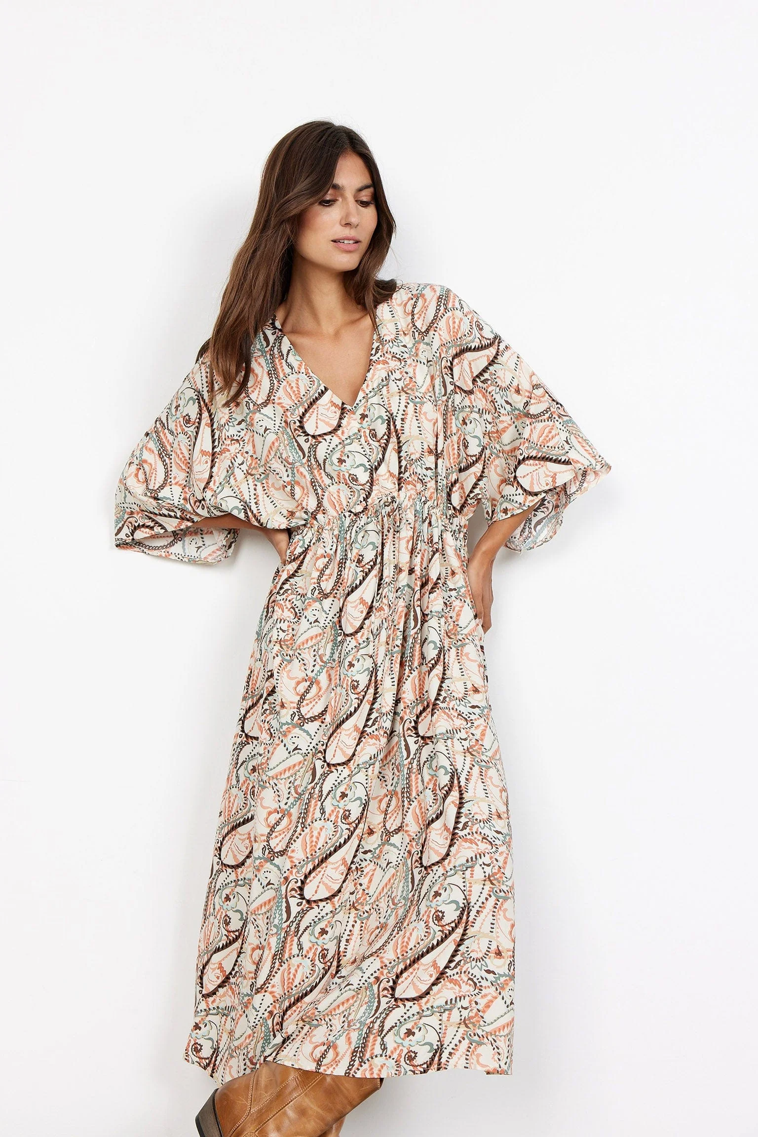 Linda Printed Midi Dress - Dusty Red Combi - Image 2
