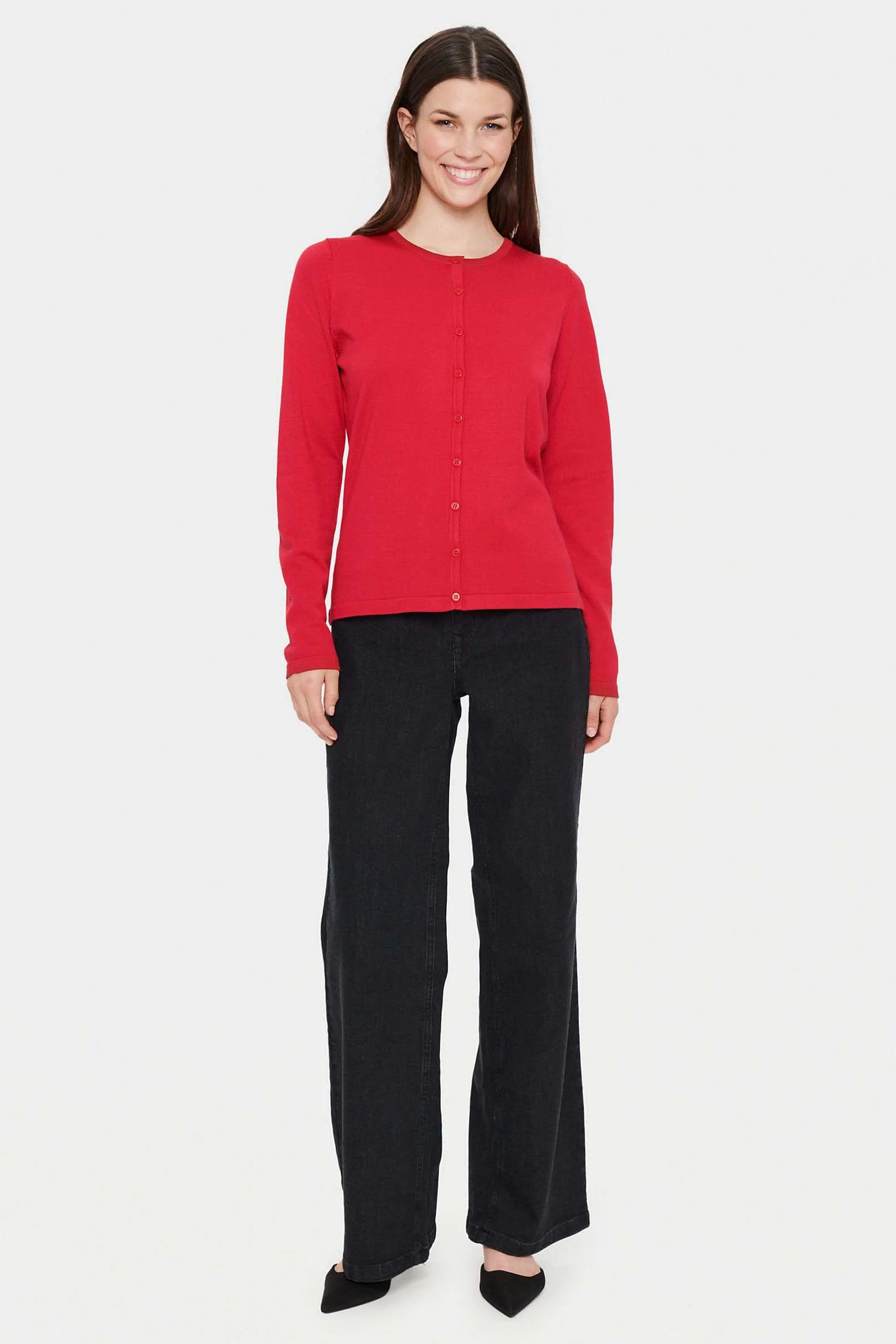 Mila Round Neck Button Through Cardigan - Winterberry - Image 5