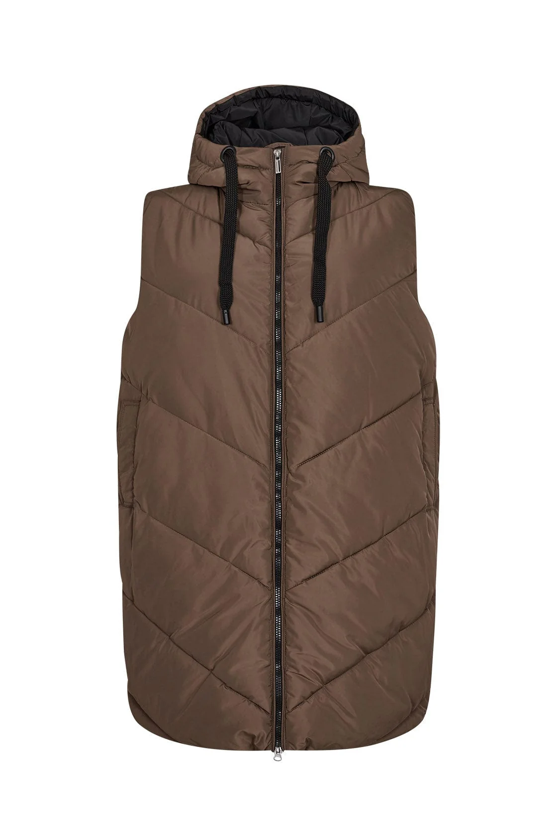 Nina Longline Quilted Gilet - Dark Army