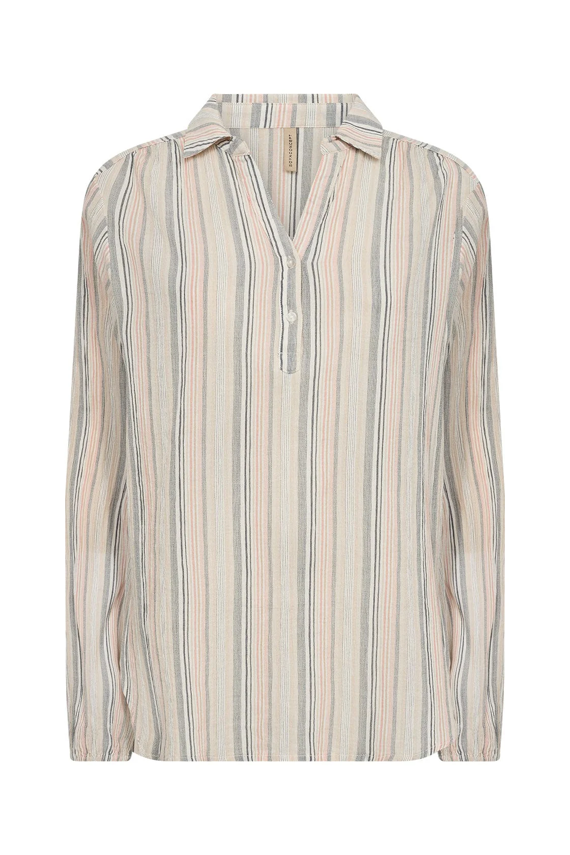Patti Stripe Organic Cotton Blouse - Peach Pink Combi