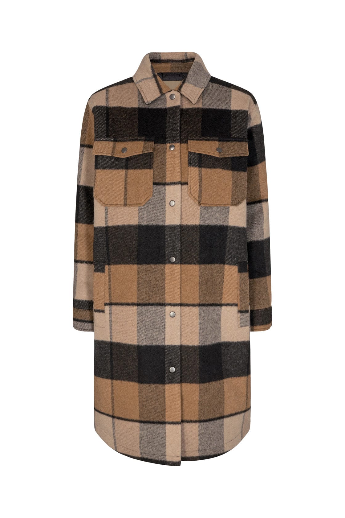 Ranila Check Long Shacket - Camel Combi