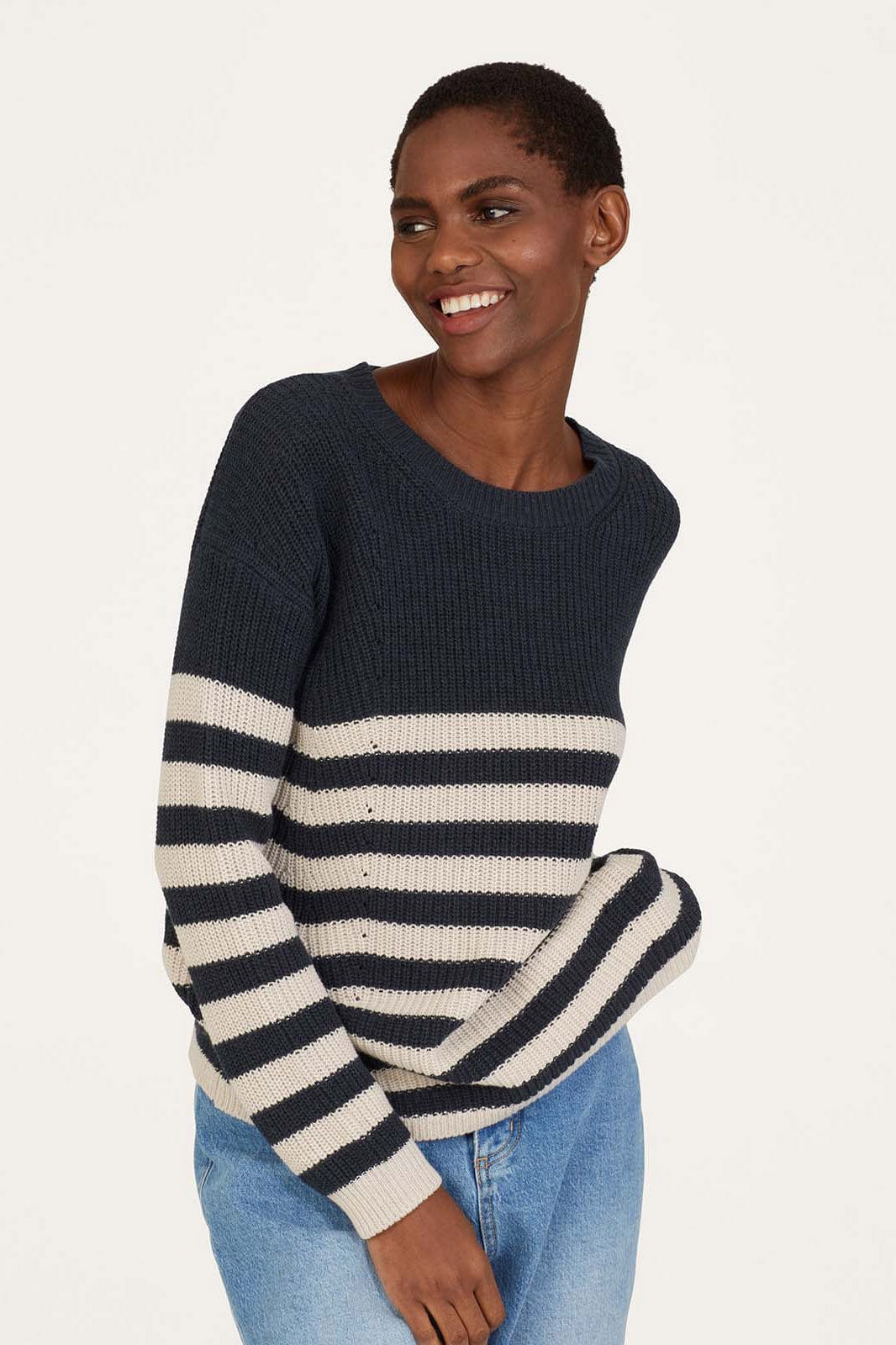 Gianna Organic Cotton Striped Jumper - Navy - Image 2