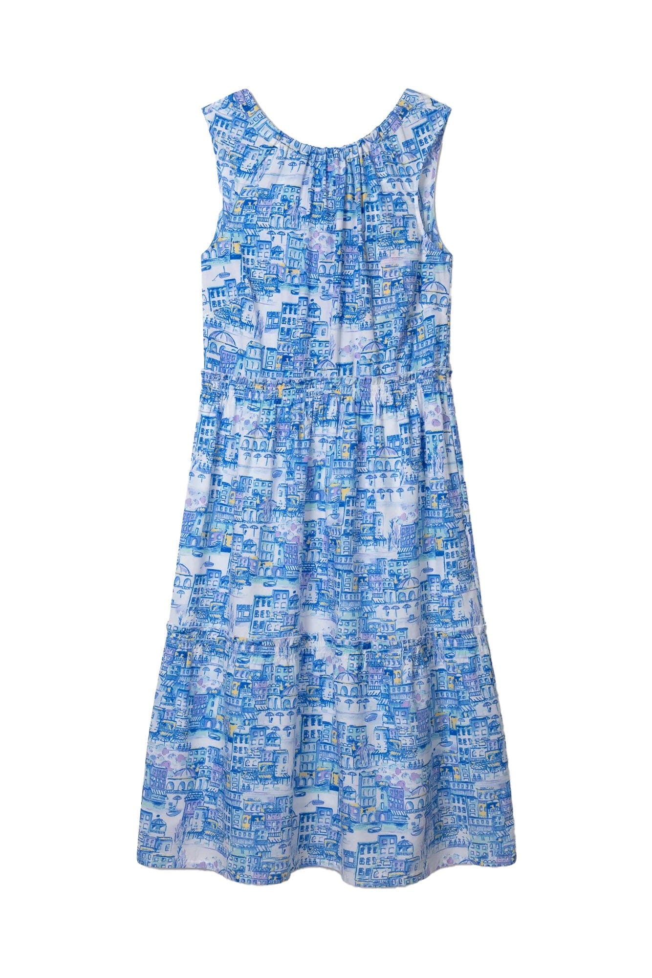 Imogen Organic Cotton Toile De Jouy Dress - Azure Blue