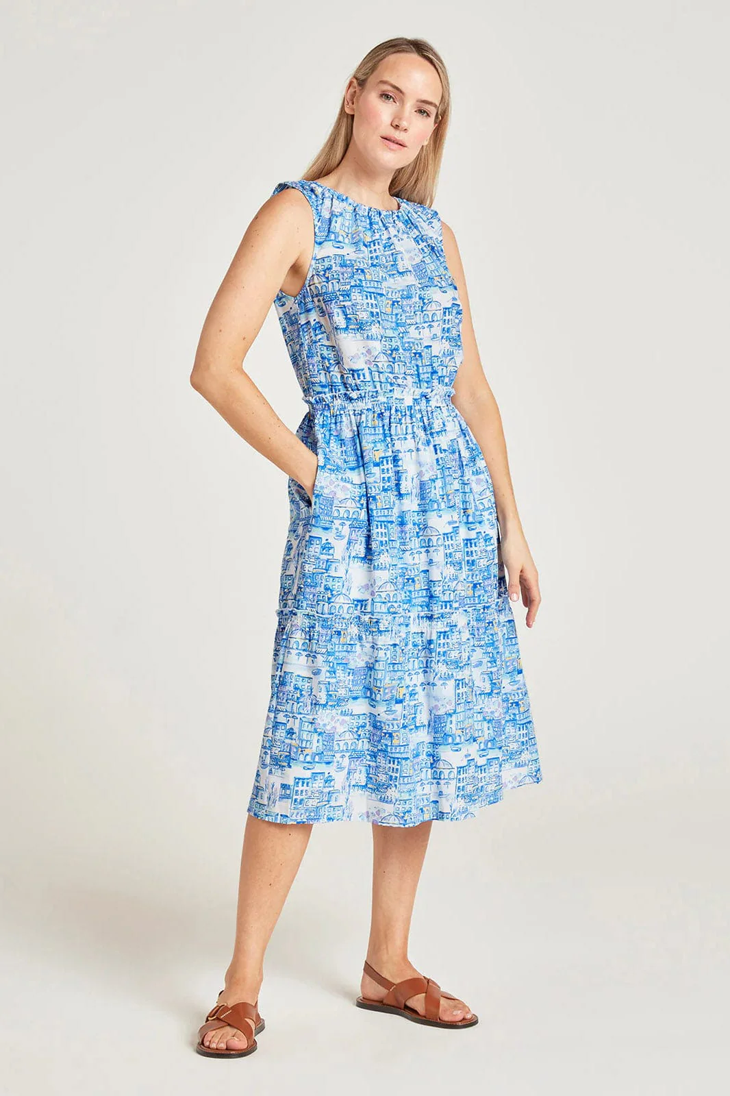 Imogen Organic Cotton Toile De Jouy Dress - Azure Blue - Image 2
