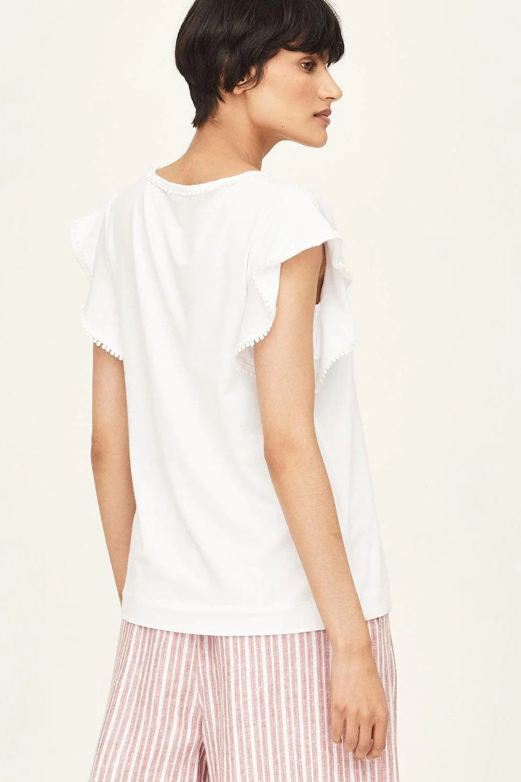 Peyton Pom Pom Trim Top - White - Image 2