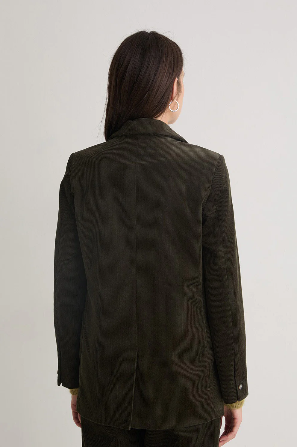 Cord Double-Breasted Straight Blazer - Olive - Image 5