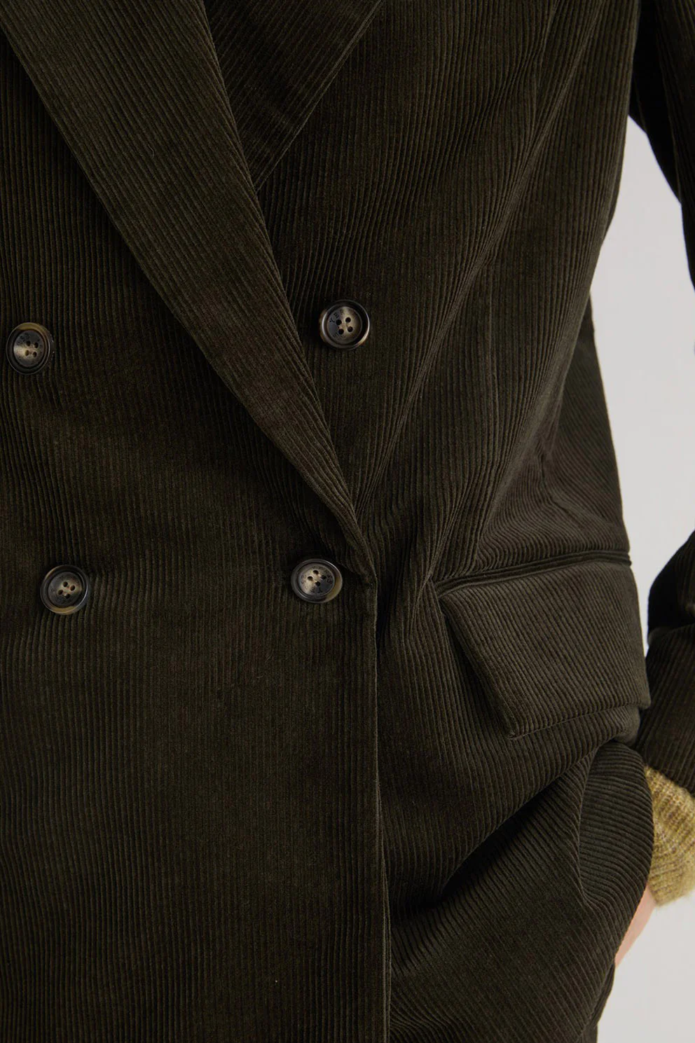 Cord Double-Breasted Straight Blazer - Olive - Image 7