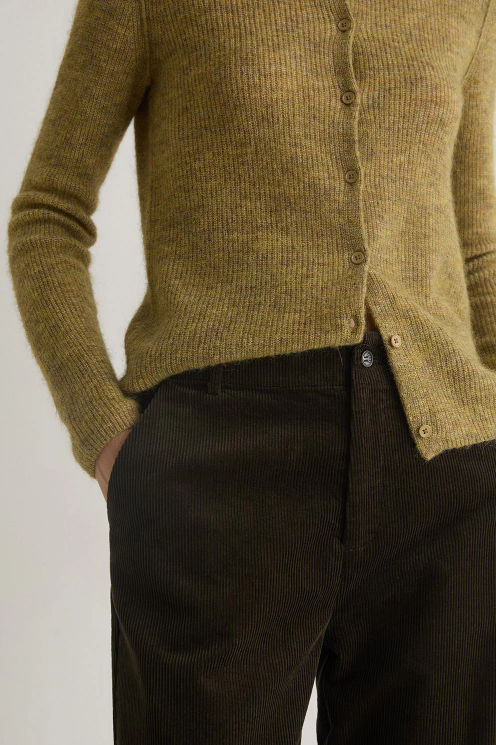 Cord Straight Trousers - Olive - Image 5
