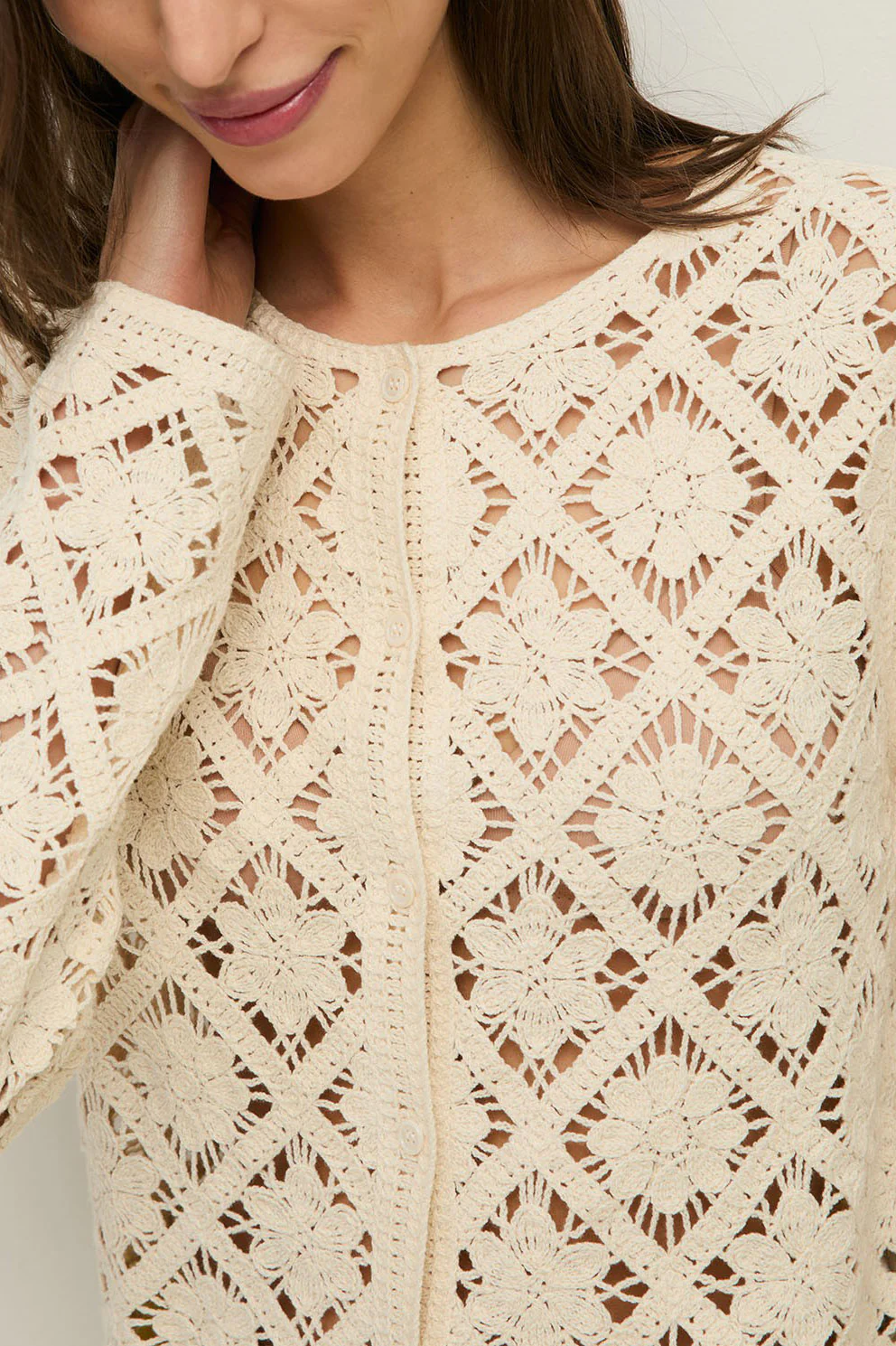 Crochet Cardigan - Ecru - Image 3