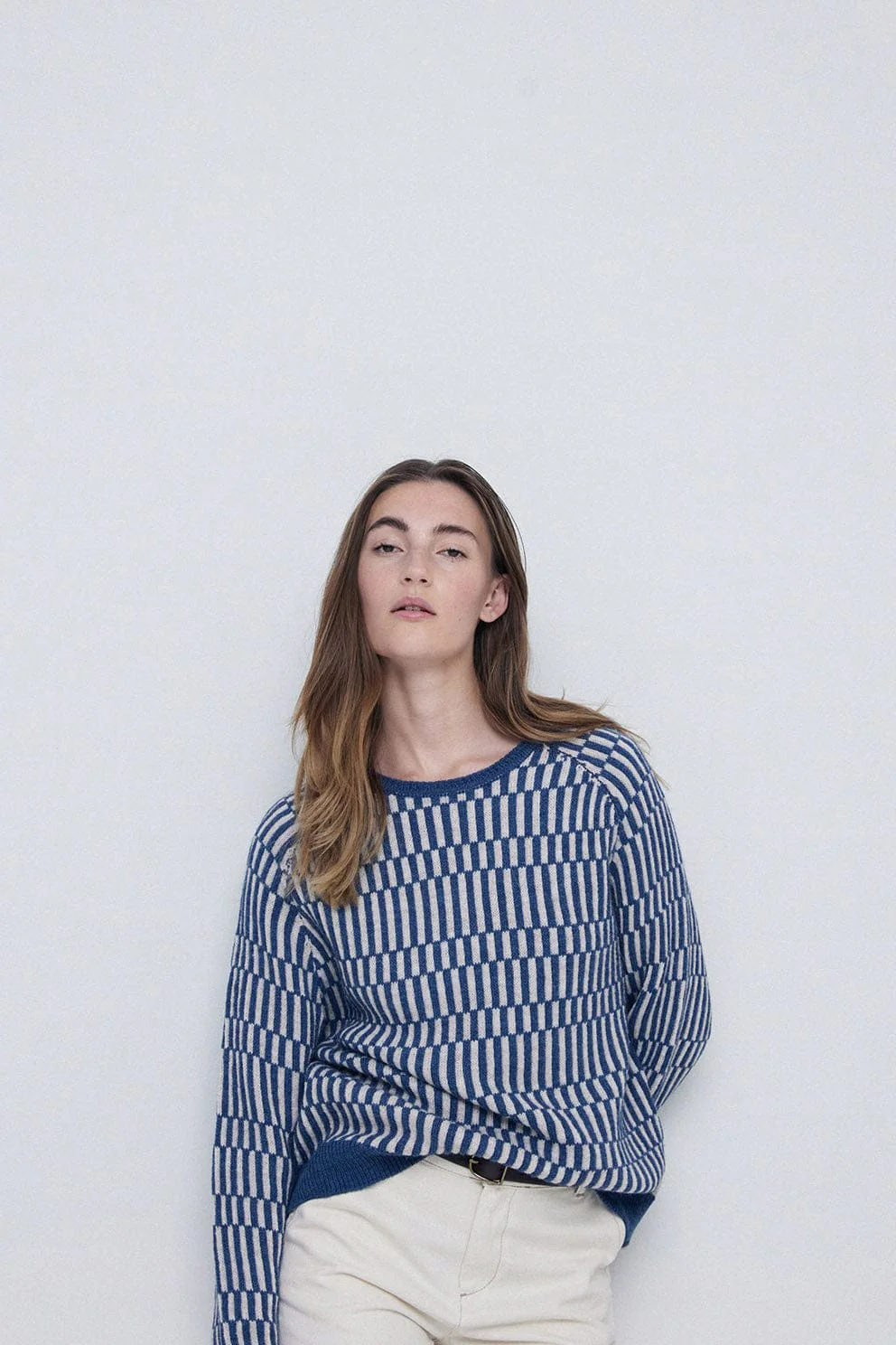 Line Detail Knitted Jumper - Uniform Blue - Image 2