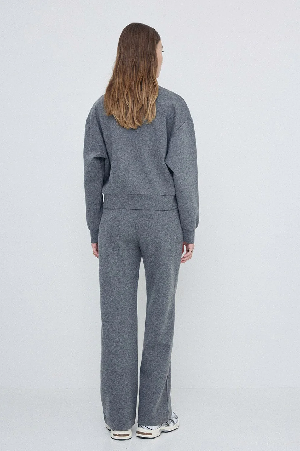 Straight Jersey Trousers with Button Detail - Anthracite - Image 3